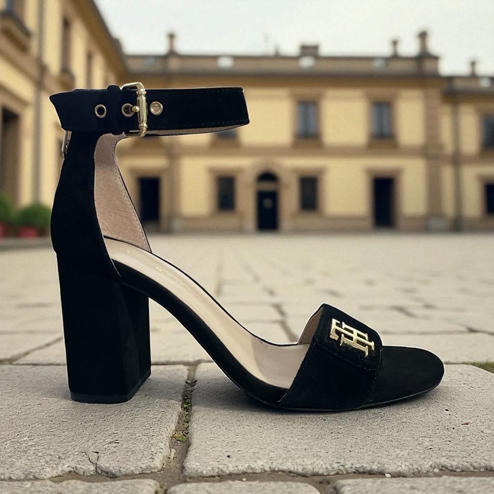 Tommy Hilfiger Black Heels with Gold Buckle